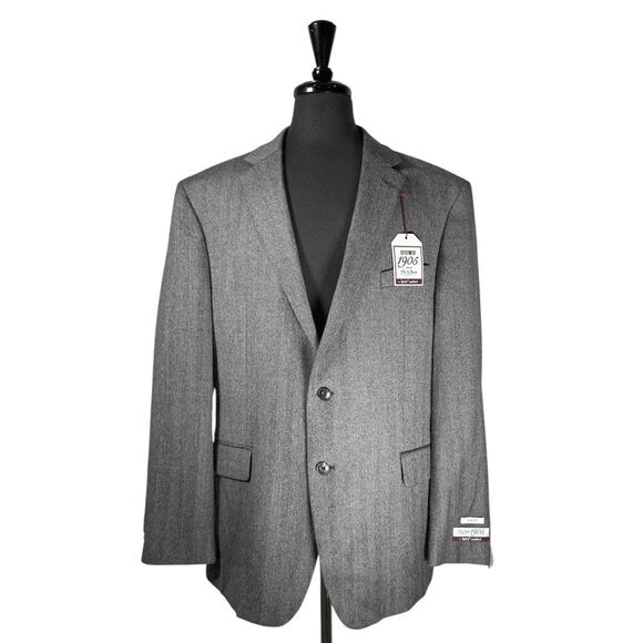 Jos. A. Bank 1905 Mens 48R Slim Fit Gray Wool Stretch Herringbone Blazer NWT